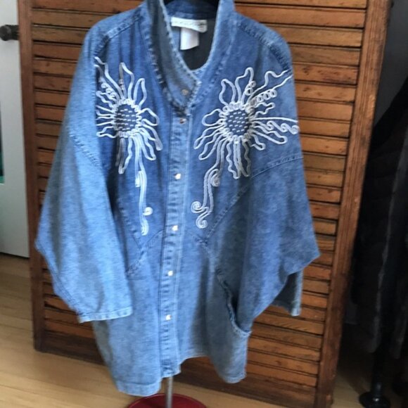 Vintage PADO Sunflower Long Denim Jacket - Picture 9 of 10